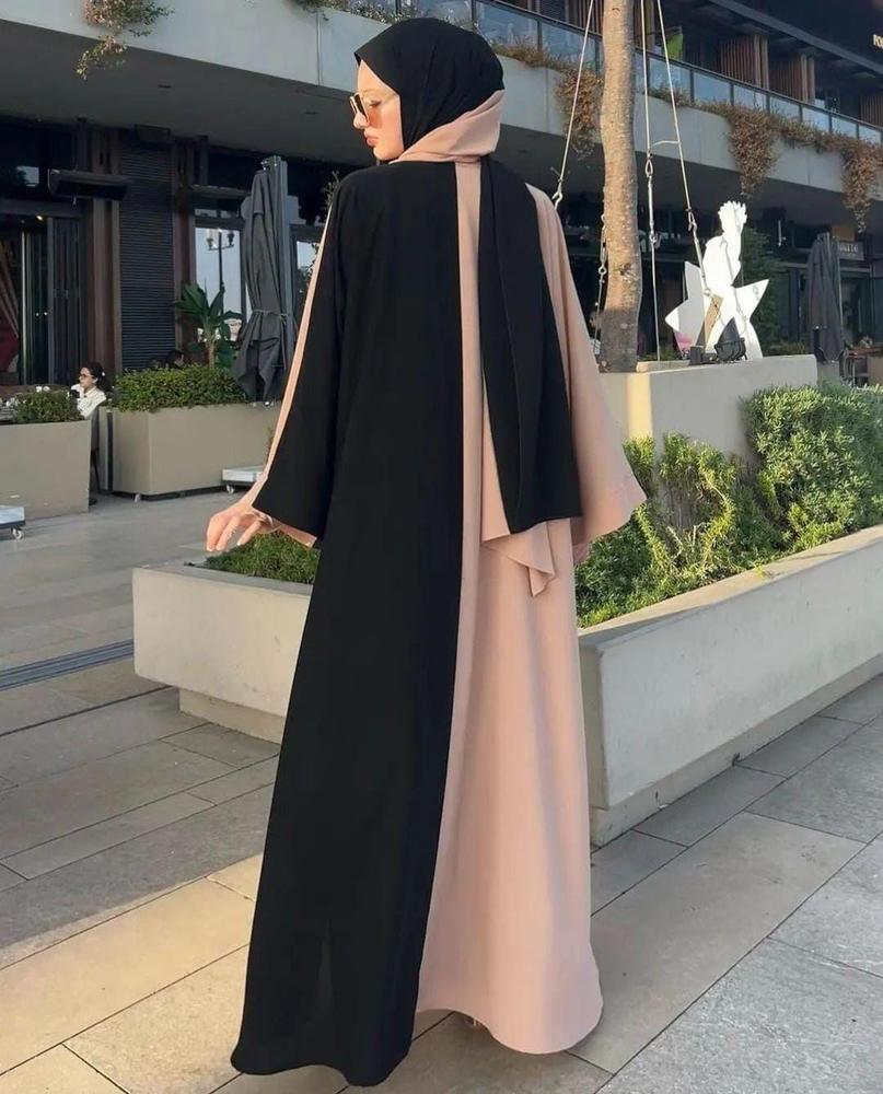 ELEGENT GEORETTE FULL ABAYA FOR WOMEN - 2 PCS - PLAIN BLACK WITH ROUND NECK